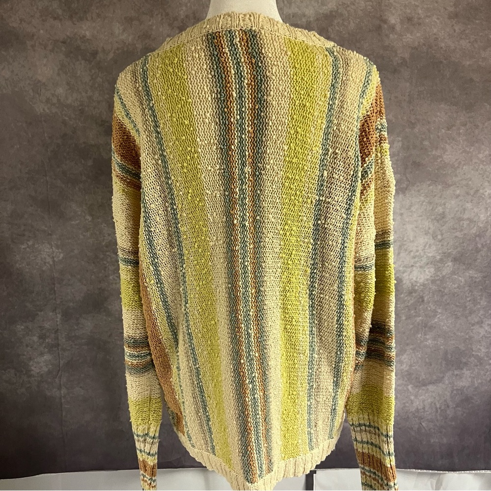 Hem & Thread Earthy Tones Striped Sweater L Boho Festival LIghtweight Textured - Picture 4 of 11